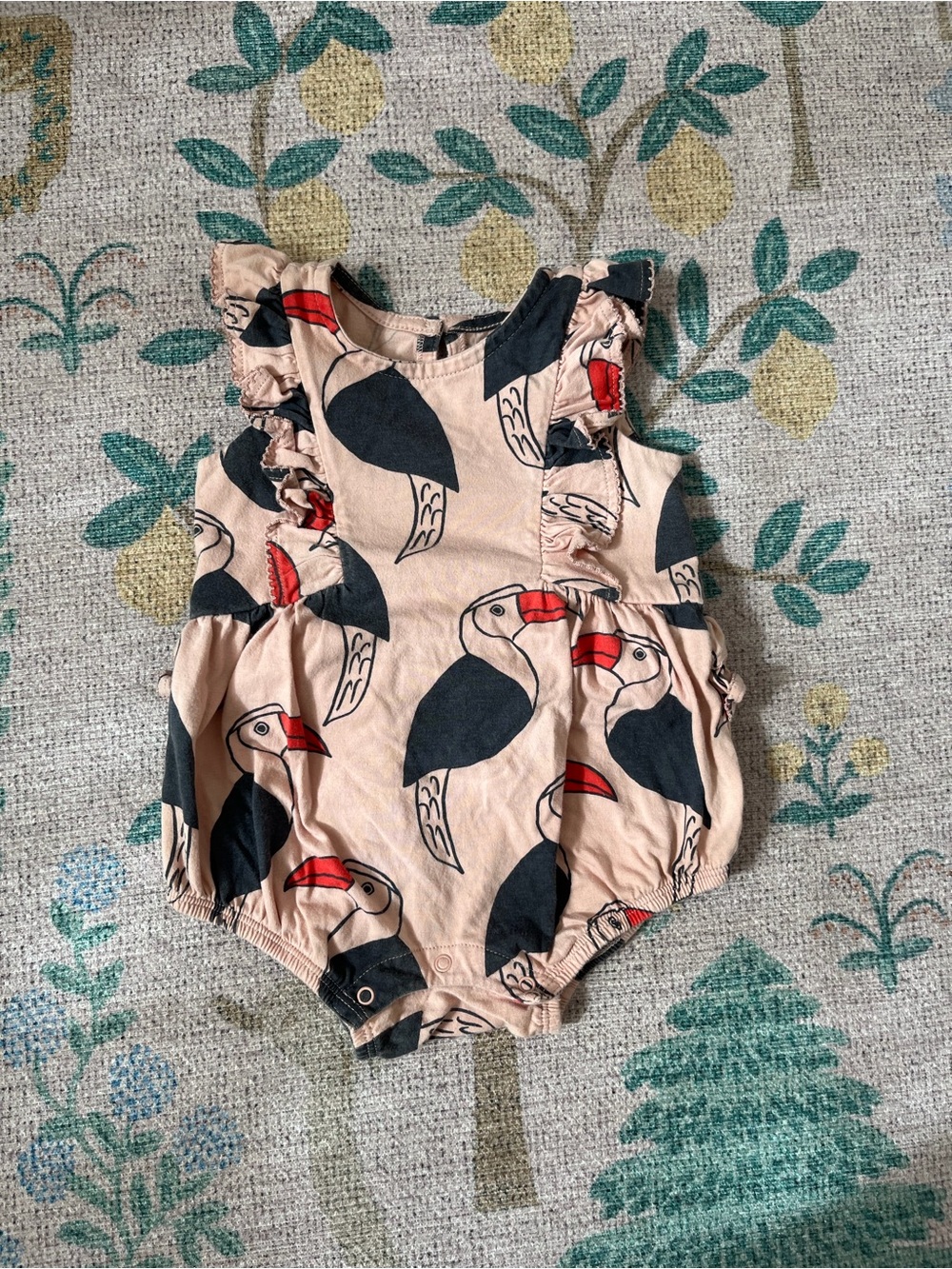 Tea Collection Blush and Black Toucan Infant Romper